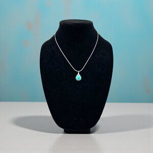 Silver Herringbone Wire Wrapped Blue Gemstone Necklace